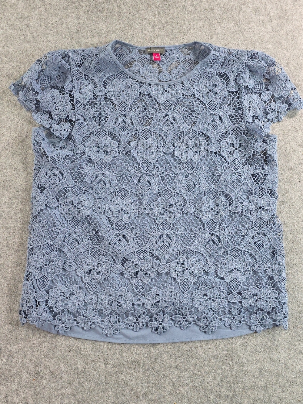 Vince Camuto Lace Overlay Short-Sleeve Top - Blue Sz L